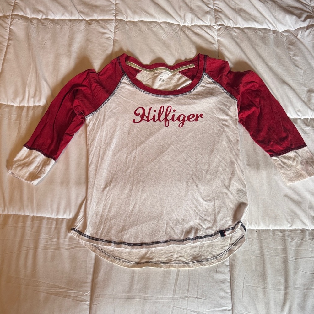 Tommy Hilfiger Red and White Long Sleeve Tee